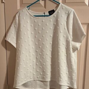 W5 White Polka Dot Textured Short Sleeve Top